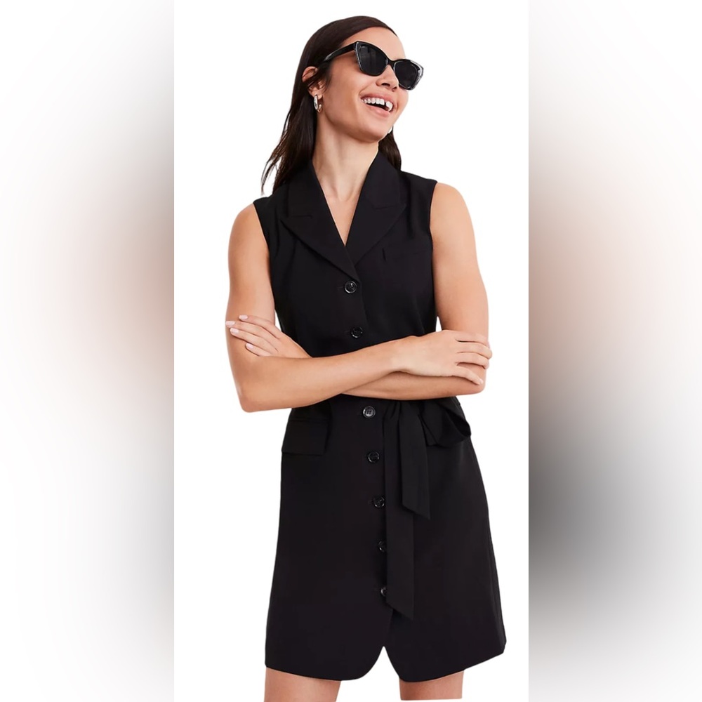 LOFT Versa Black Seasonless Stretch Vest Mini Pocket Dress